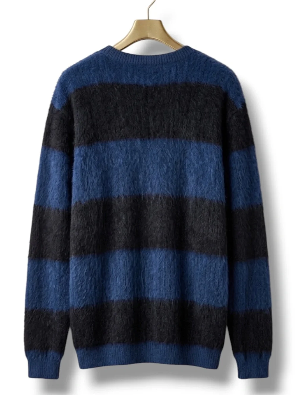 INC International Concepts NWT Fuzzy Striped Crewneck Sweater Blue Black XXL